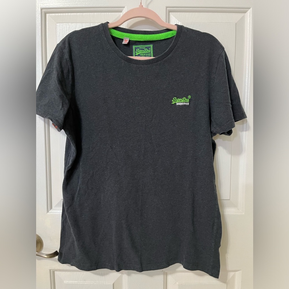 Mens SUPERDRY Orange Label T-Shirt Size M /L / Charcoal / Light Black